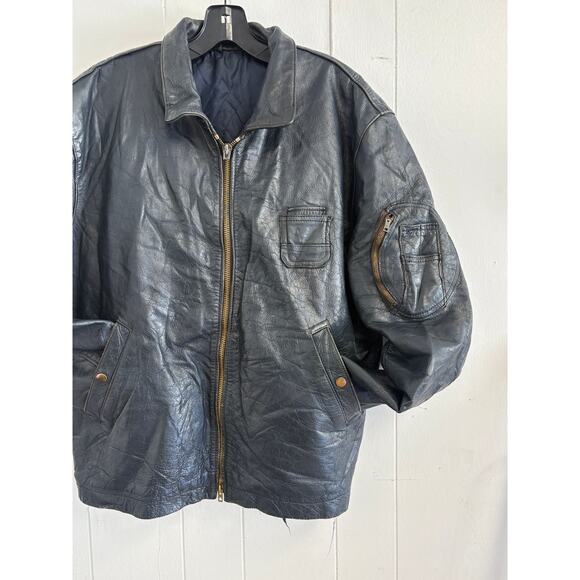 RARE 1970s French Air Force Pilot Blouson K6 Leather Jacket (Dark Navy) - Picture 4 of 14